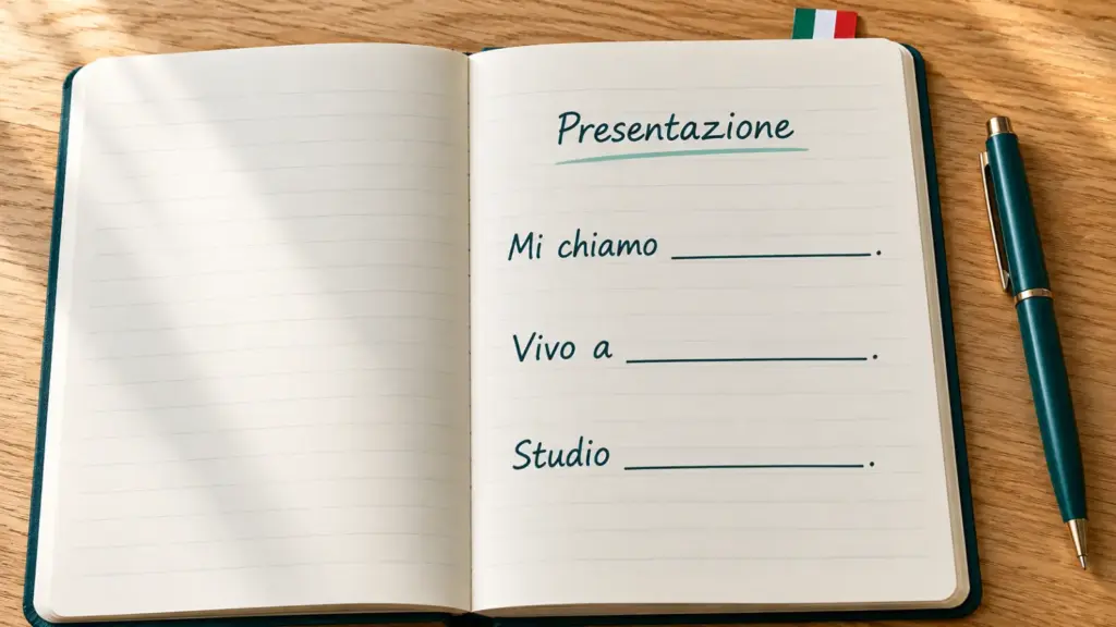 Sveska s nedovršenim italijanskim rečenicama za predstavljanje i olovkom